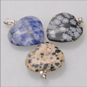 Farah Jewelry Heart Stone Pendants - Blue, Black, Tan